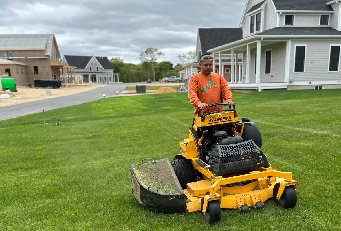 Weekly lawn maintenance with professional mowing and striping on a Martha’s Vineyard property