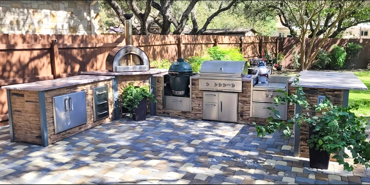 Built-in outdoor BBQ installation creating a permanent outdoor cooking space on Martha’s Vineyard