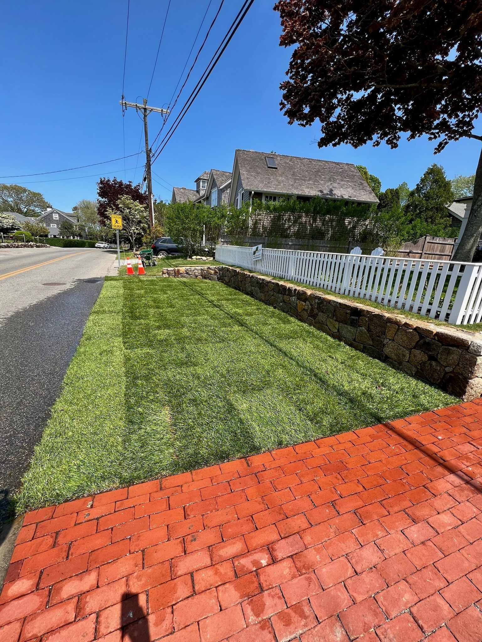 Commercial sod installation creating a uniform lawn at a commercial property on Martha’s Vineyard