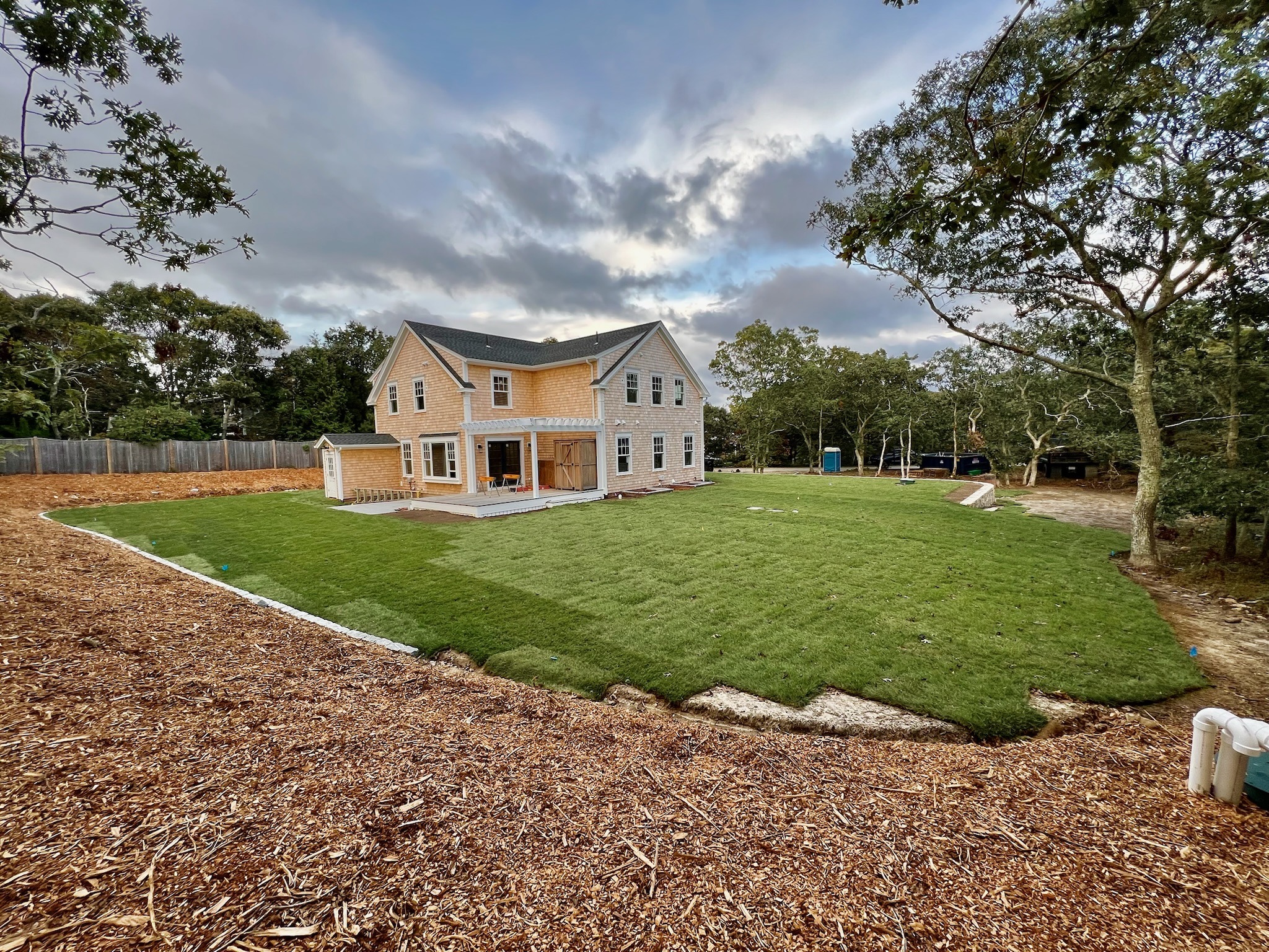 Sod installation creating an instant green lawn on a Martha’s Vineyard property