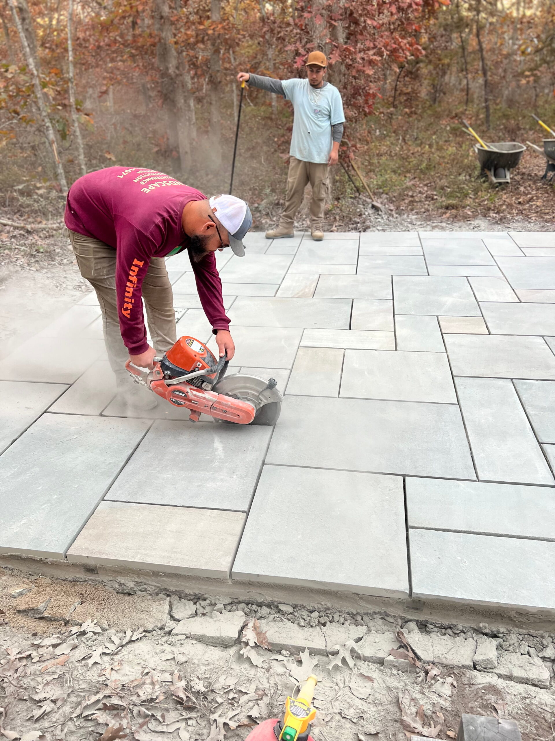 Patio installation in progress with base preparation on Martha’s Vineyard
