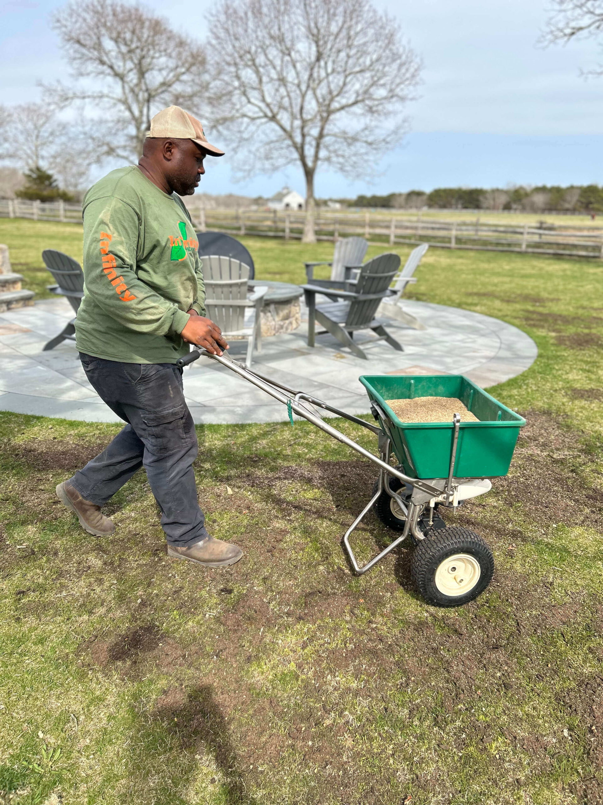 Professional lawn seeding service improving turf coverage on a Martha’s Vineyard property