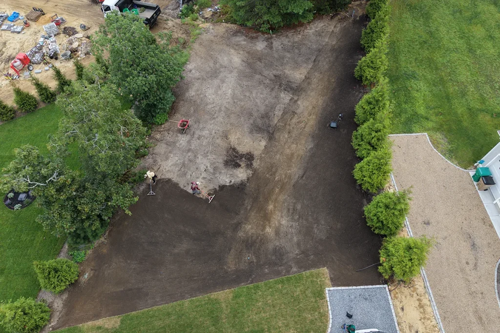 Soil preparation before new lawn installation on Martha’s Vineyard